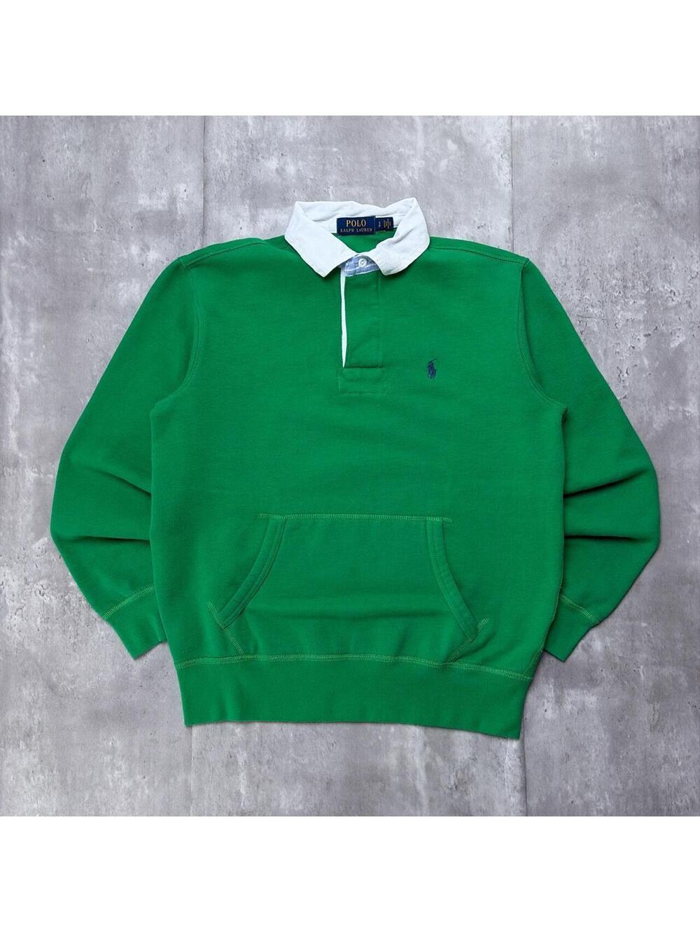 Y2K Green Polo Ralph Lauren Rugby Pullover Polo Sweater
